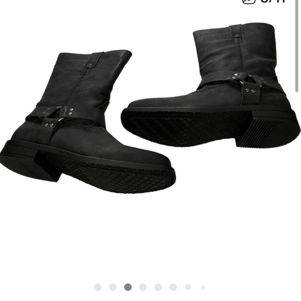 FRYE Black Moto Boots Harness Metal Rivots Mid Shaft Leather Mens 5 Womens 7